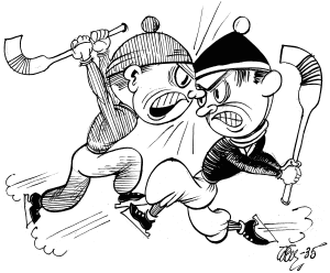Bandy karikatyr inför Göta Slottsbron 1935